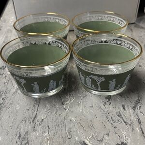 Vintage Jeannette glass , Hellenic, Elegant Green and Gold Trim bowls Set